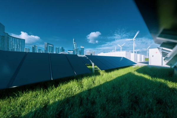 modern-black-frameless-solar-panel-farm-battery-energy-storage-wind-turbines-fresh-green-grass-blue-sky-concept-green-sustainable-energy-system-3d-rendering